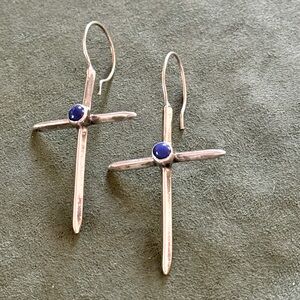 Vintage Sterling Silver and Lapis Native American Cross Earrings
